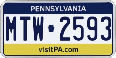 PA license plate MTW2593