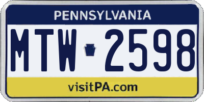 PA license plate MTW2598