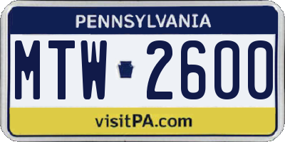 PA license plate MTW2600