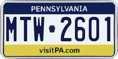 PA license plate MTW2601