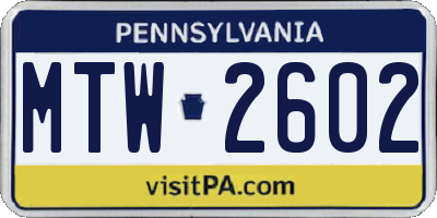PA license plate MTW2602