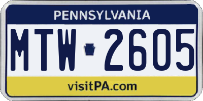PA license plate MTW2605
