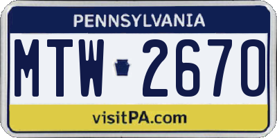 PA license plate MTW2670