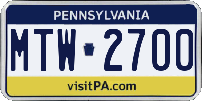 PA license plate MTW2700
