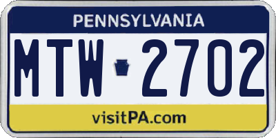 PA license plate MTW2702