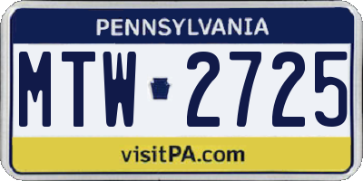 PA license plate MTW2725