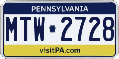 PA license plate MTW2728