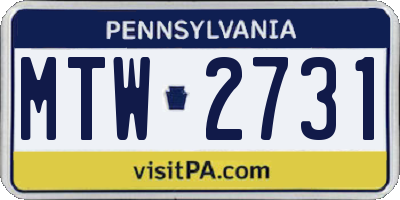 PA license plate MTW2731