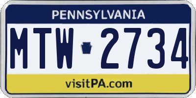 PA license plate MTW2734