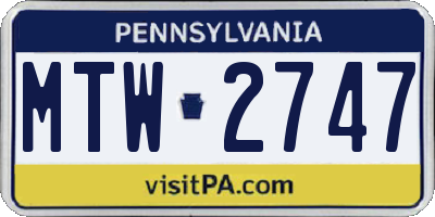 PA license plate MTW2747