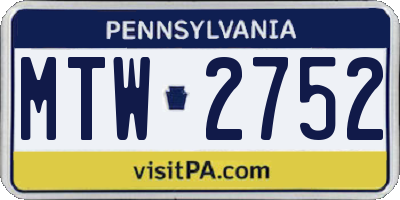 PA license plate MTW2752
