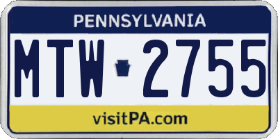 PA license plate MTW2755