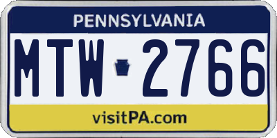 PA license plate MTW2766