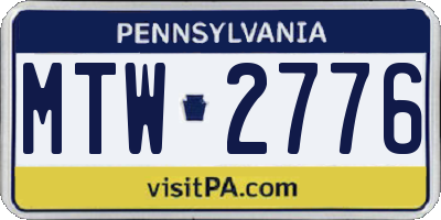 PA license plate MTW2776