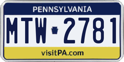 PA license plate MTW2781