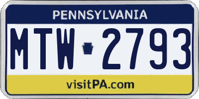 PA license plate MTW2793