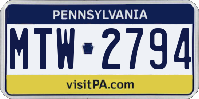 PA license plate MTW2794