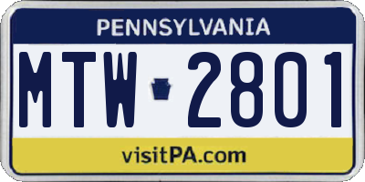 PA license plate MTW2801