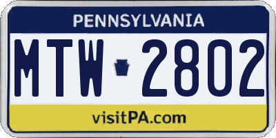 PA license plate MTW2802