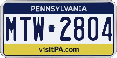 PA license plate MTW2804