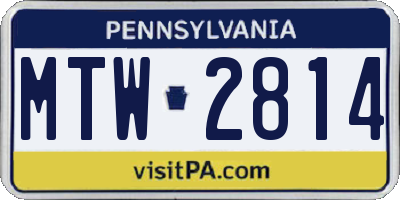 PA license plate MTW2814