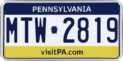PA license plate MTW2819
