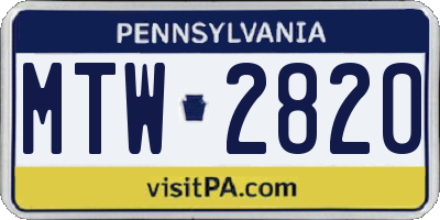 PA license plate MTW2820