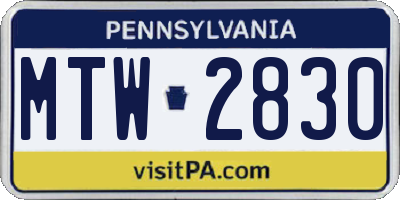 PA license plate MTW2830
