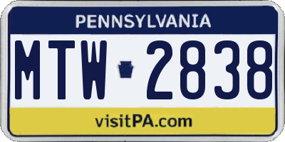 PA license plate MTW2838