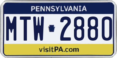 PA license plate MTW2880