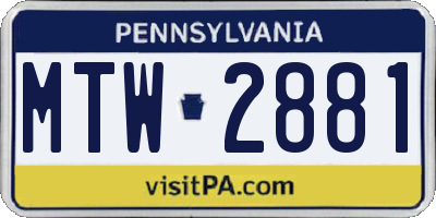 PA license plate MTW2881