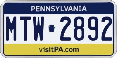PA license plate MTW2892