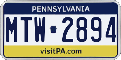 PA license plate MTW2894