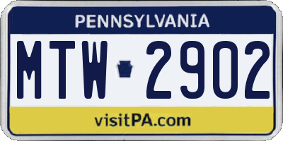 PA license plate MTW2902