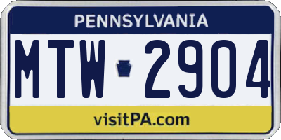 PA license plate MTW2904