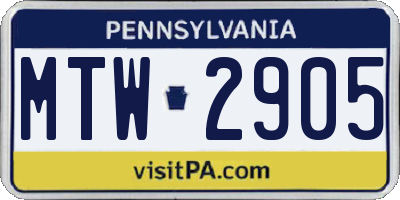 PA license plate MTW2905