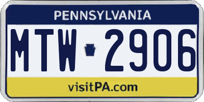 PA license plate MTW2906