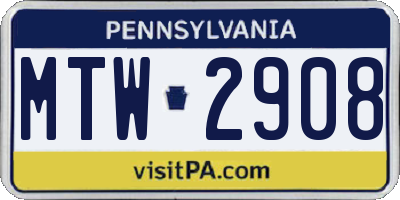 PA license plate MTW2908