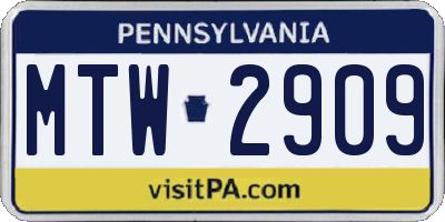 PA license plate MTW2909