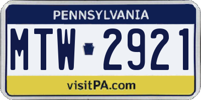 PA license plate MTW2921