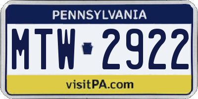 PA license plate MTW2922