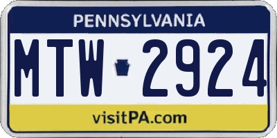 PA license plate MTW2924