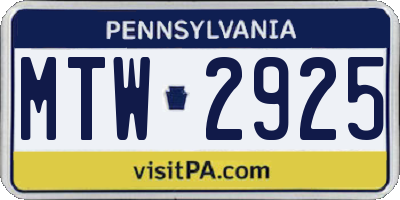 PA license plate MTW2925