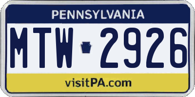 PA license plate MTW2926