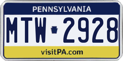 PA license plate MTW2928