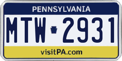 PA license plate MTW2931