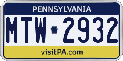 PA license plate MTW2932
