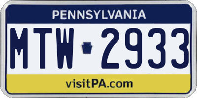 PA license plate MTW2933