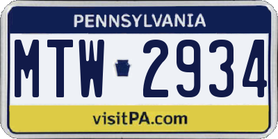 PA license plate MTW2934