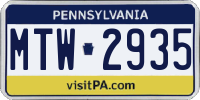 PA license plate MTW2935